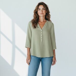 2/$30 Eddie Bauer 100% Linen Sage Green Top Bouse